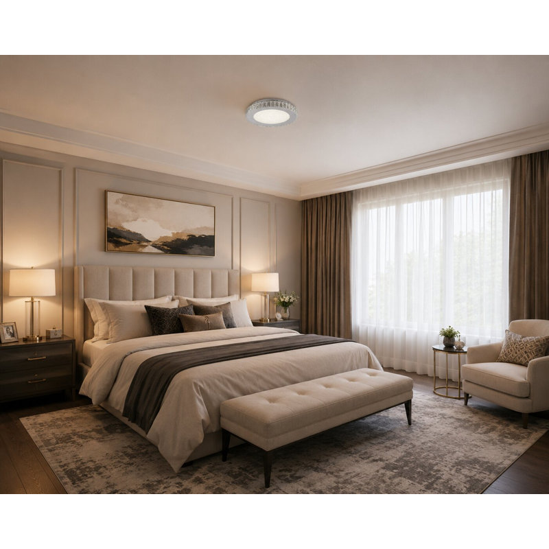 Lustre 1 lumière DEL chrome avec cristaux transparents, H 3,5 po x l 17 po x P 17 po