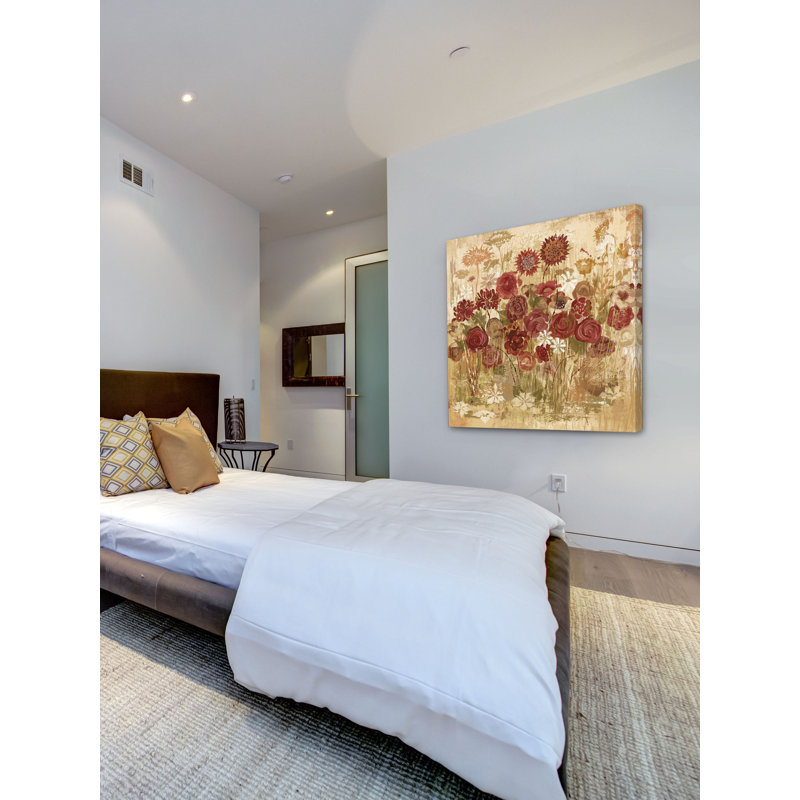 Floral Frenzy Burgundy Canvas Art Print 32" x 32"