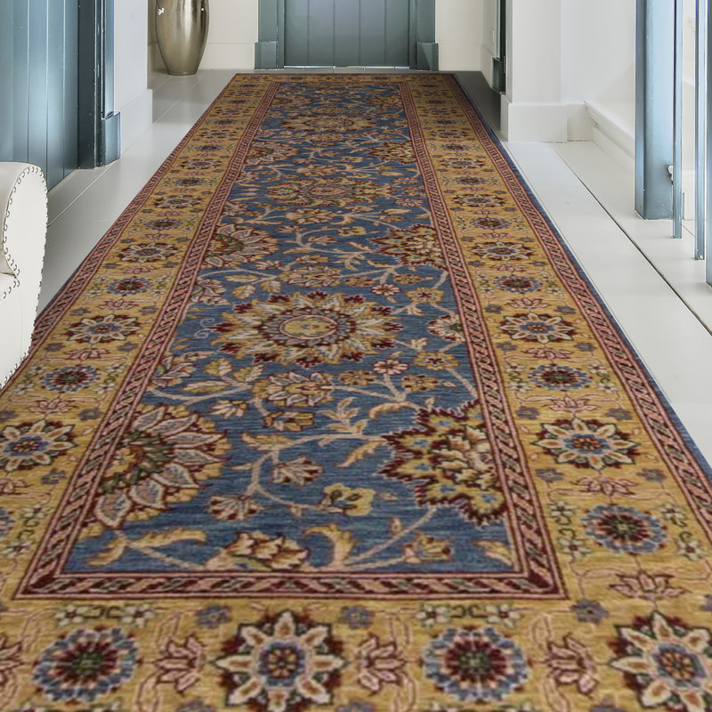 Hand-Knotted High-Quality Blue and Gold Runner