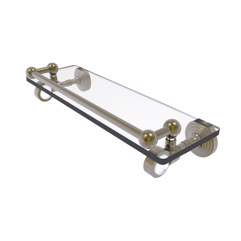 Jarrell Glass Bracket Shelf with Towel Bar, Antique Brass, 3.5" H x 16" W x 5.5" D