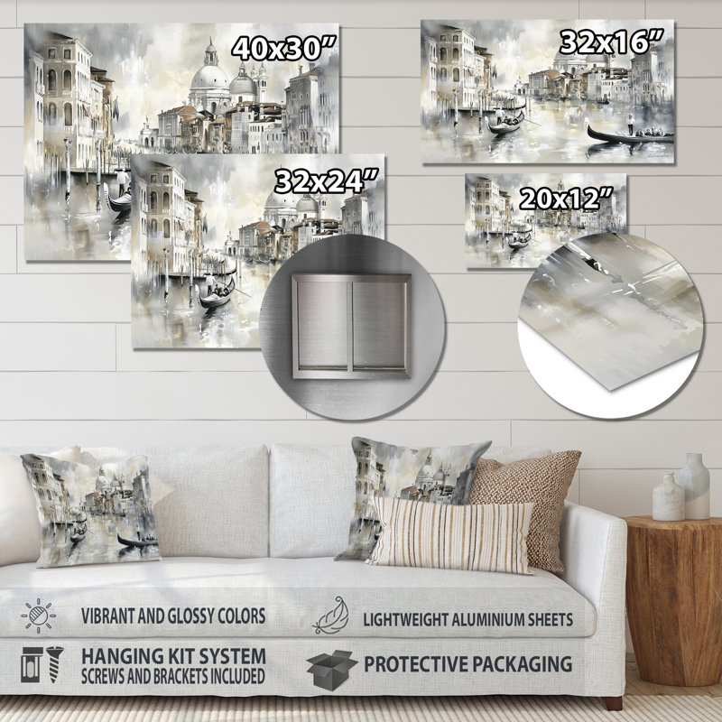 Minimal Venice Grand Canal I - Cityscapes Metal Wall Art Decor, Venice Metal Print, 16" H x 32" W