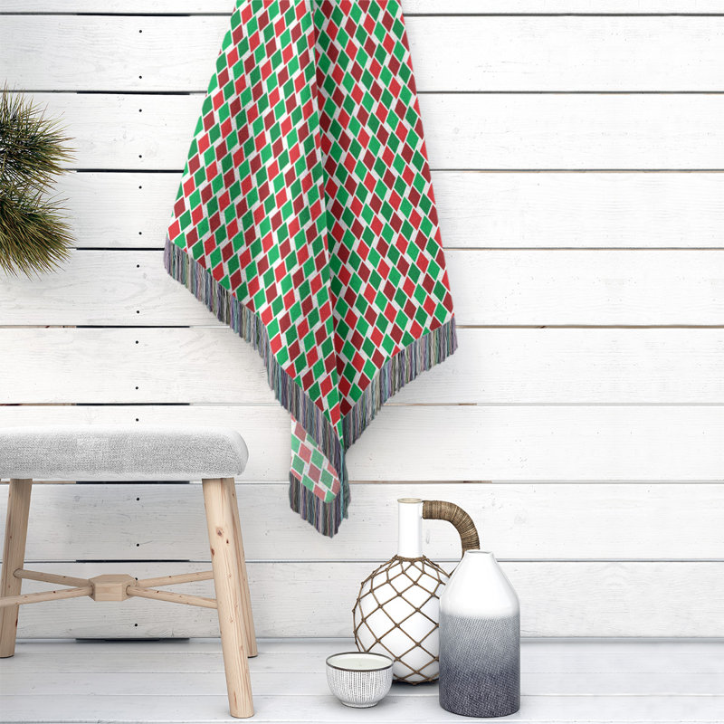 Hand Woven Throw Blanket, 60" W x 80" L, Red/Green/Mocha, Geometric
