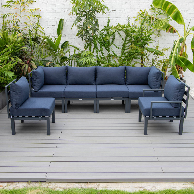 Chelsea 6‑Piece Outdoor Patio Sectional – Powder‑Coated Aluminum U‑Shape Conversation Set with Removable Cushions, Blue