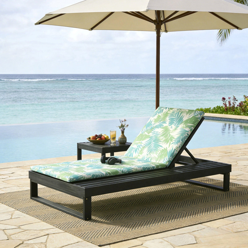 Chaise longue en bois d'acacia avec ensemble de coussins 2 feuilles 1,57 pouces Coconut Leaf, Noir