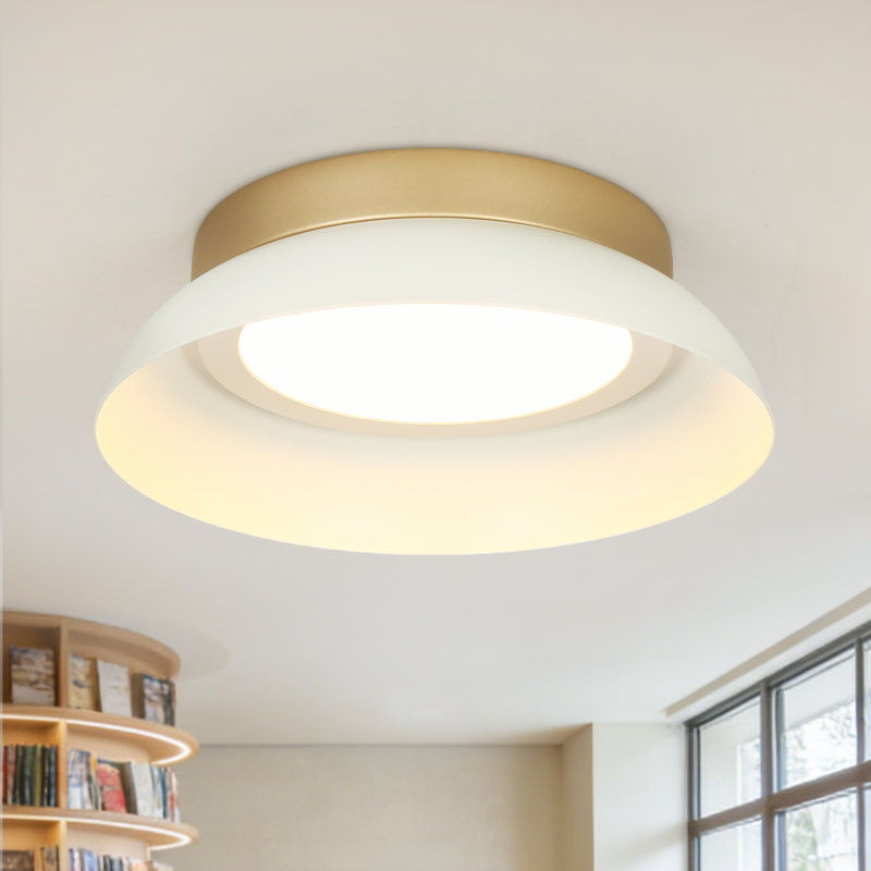 Round Flush Mount, Blanc et or