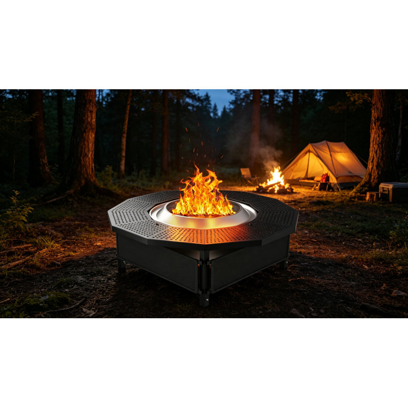Adjustable Fire Pit Surround Tabletop Coated Steel UV-Resistant Fabric Thick Metal, 24" H x 38" W x 38" D