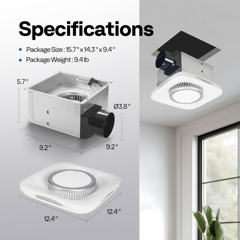 110 CFM Bathroom Exhaust Fan with 6000 K 1000LM LED Cool White Light, for 4'' Duct Ceiling Mount