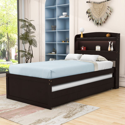 Tienna Twin XL Wooden Platform Bed with LED Headboard, Twin Trundle and Storage Drawers by Ivy Bronx