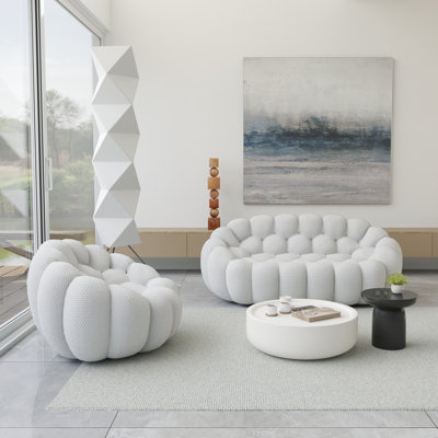 Kayi 2 - Piece Upholstered Pumpkin-Shaped Comprssion Living Room Set (3 Seat), No Assembly Required