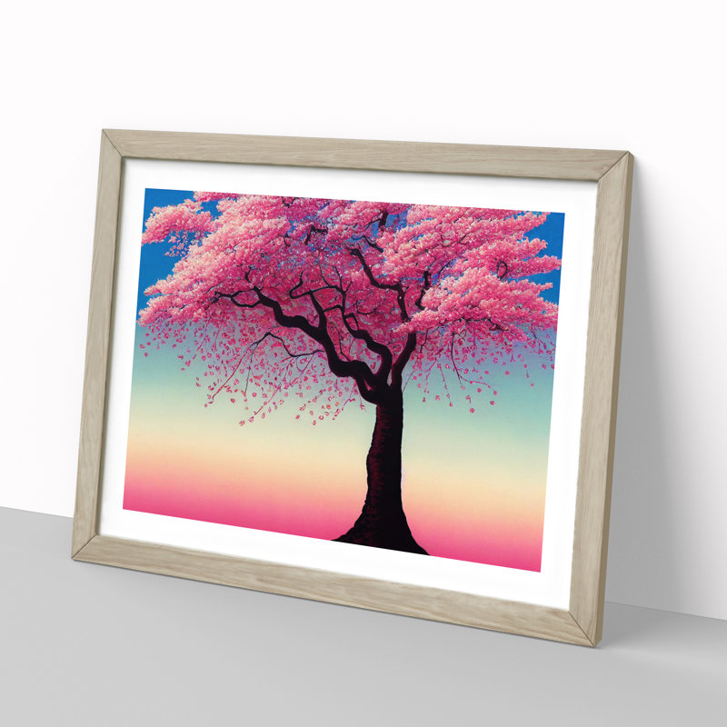 XH1022-9708X Vivid Cherry Blossom Tree - Single Picture Frame Print, 46cm H x 64cm W, Oak