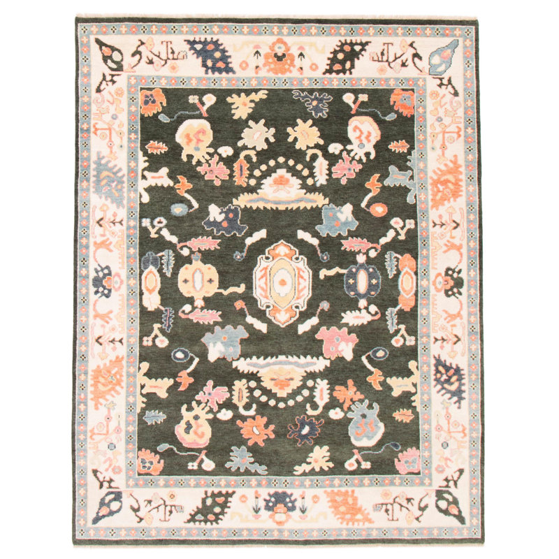 Tapis vert foncé moderne Oushak 7 pi 10 po x 9 pi 11 po
