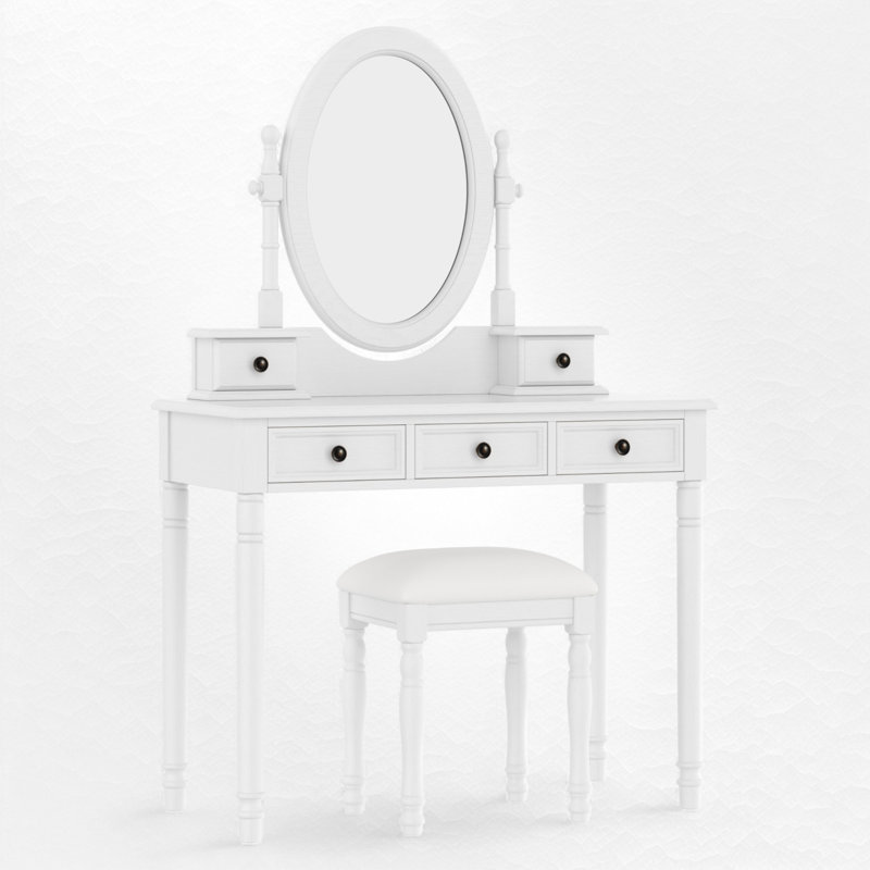 Ensemble de coiffeuse avec miroir réglable, Blanc
