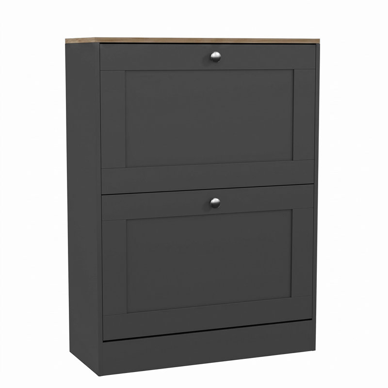 2 Drawer Shoe Cabinet with Top Modern Shoe Storage For Hallway Living Room & Bedroom, Charcoal Grey