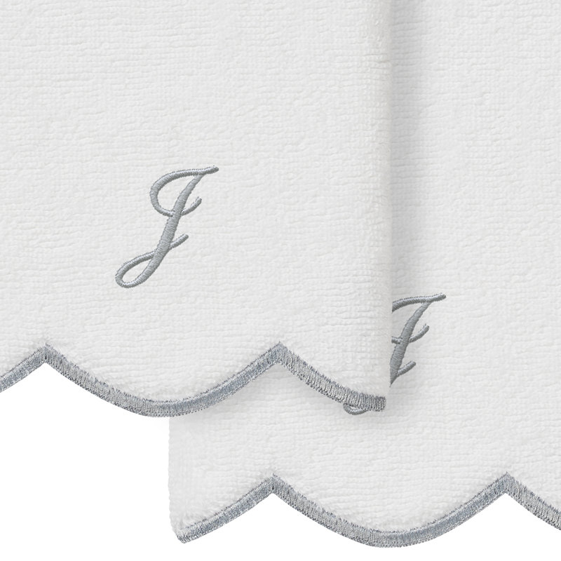  Ensemble de serviettes 100% coton turque ADORNIA, J, Blanc / Gris, Ensemble de 2 serviettes à doigts