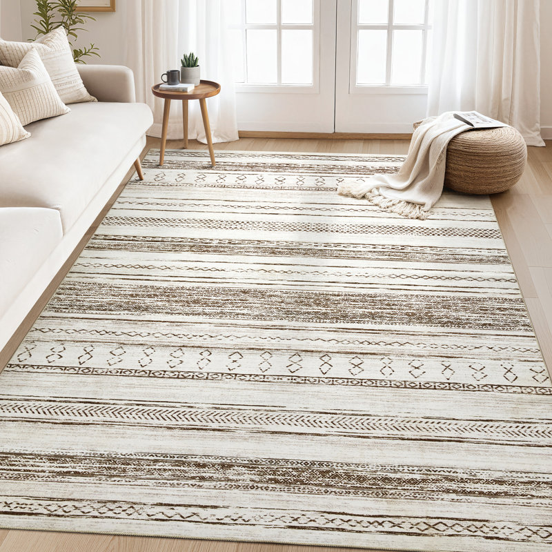 Anthonyville Area Rug Living Room Rugs: Washable Boho Large Neutral Farmhouse Soft Moroccan Stain Resistant Indoor Floor Carpet for Bedroom Nursery Kids Playroom Office Dining Room Home House Decor- Brown