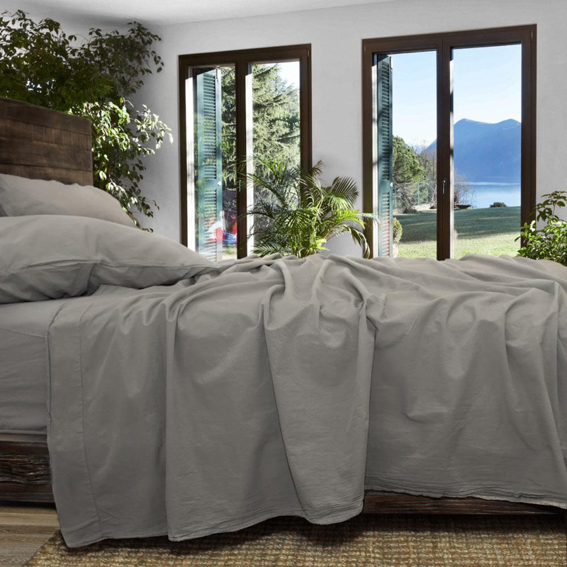 Twin Smoke Cotton Percale Sheet Set