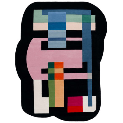 Sanan Hand Tufted Wool/Cotton Abstract Rug in Black/White/Pink