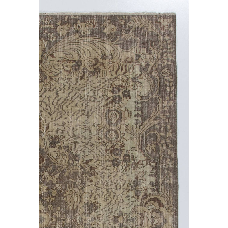 Tapis turc contemporain en laine noué à la main de 6,5 x 10 pi de couleur taupe et beige