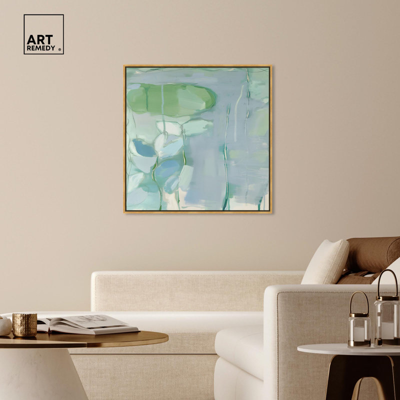 Large Green and Blue Abstract Canvas Art with Gold Frame
