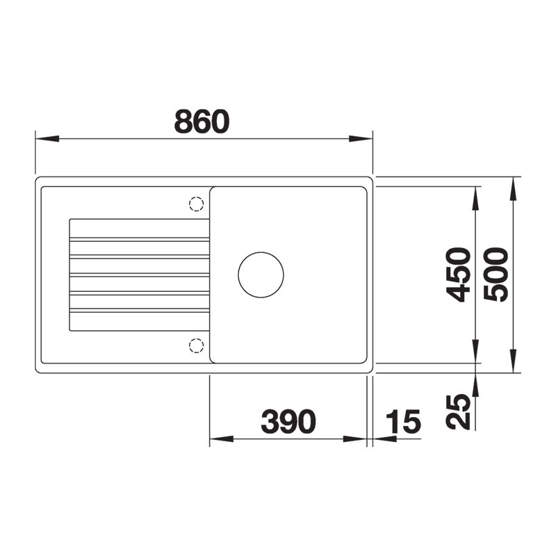 Zia Single Bowl Inset Kitchen Sink, White, 202mm H x 500mm W x 860mm L