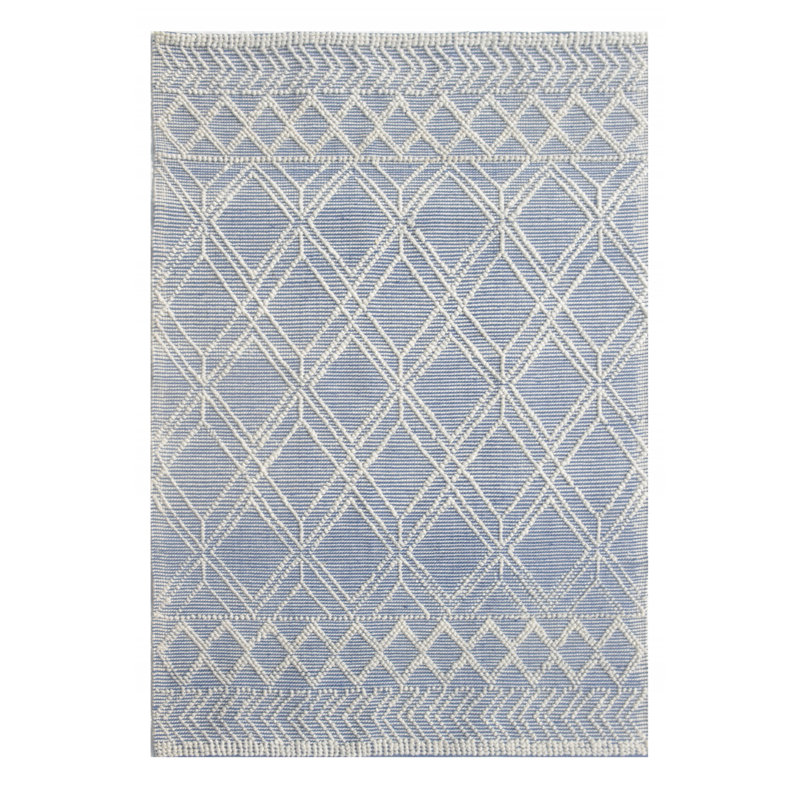 Tapis bleu et ivoire Dhurrie 5 pi x 7 pi