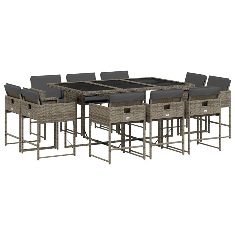 11 Piece Patio Dining Set With Cushions Gray Poly Rattan, Gray, Dark Gray