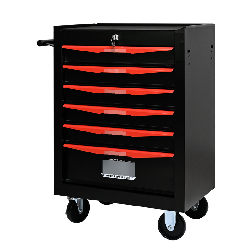 Coffre à outils 20 po avec glissières à roulement 20 po - noir et rouge, Noir / Rouge