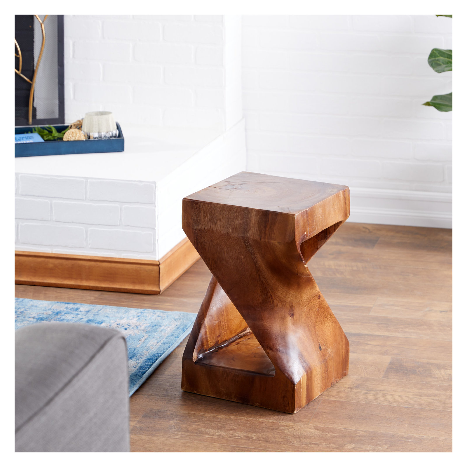 Solid Wood End Table, Brown, 18" H x 12" W x 12" D