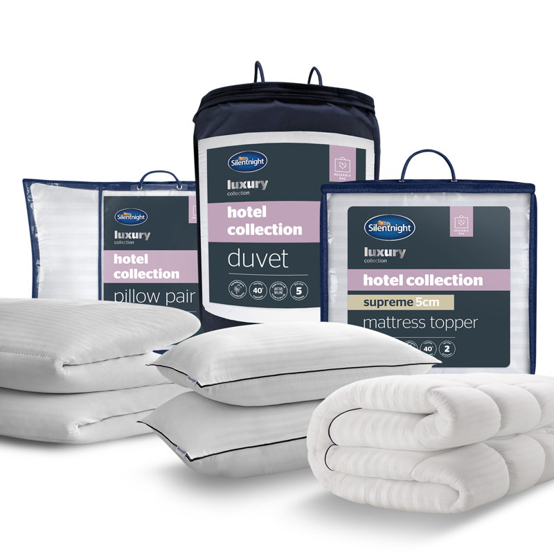 Silentnight Luxury Hotel Collection Bed Set with 10.5 Tog Duvet, Piped Pillow Pair and 5cm Mattress Topper, Double