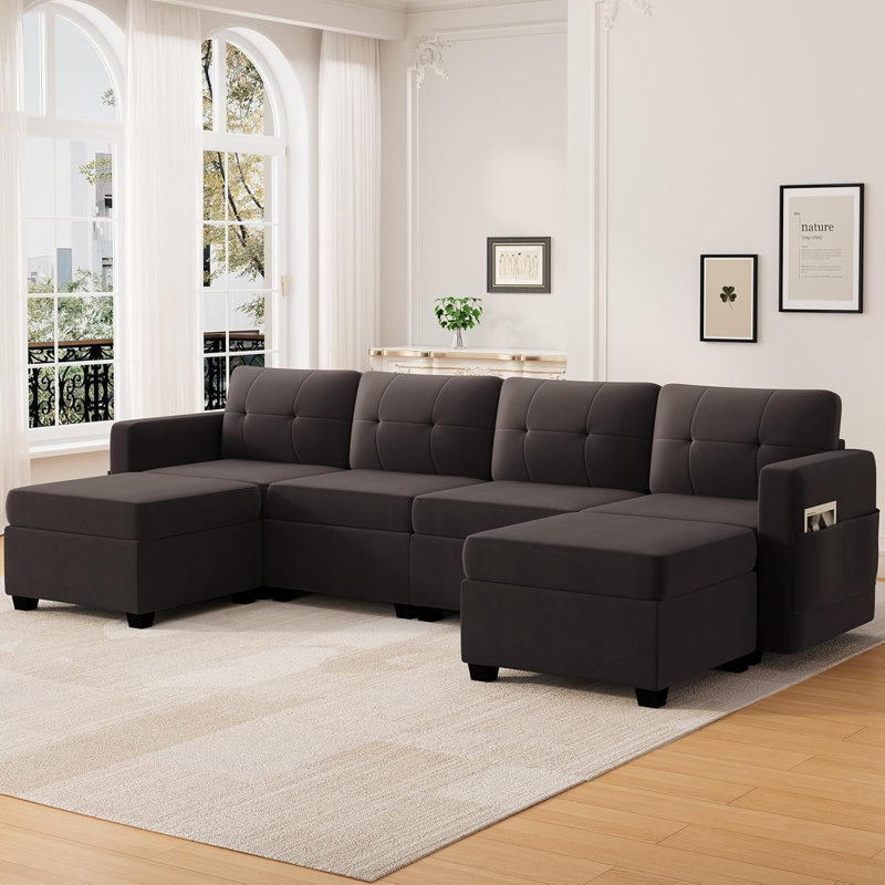 Canapé modulaire 6 pièces Jaidelyn, Velours café