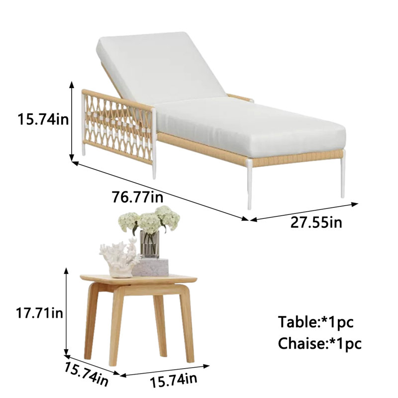 Ensemble de chaises longues d'extérieur en tissu durable avec table