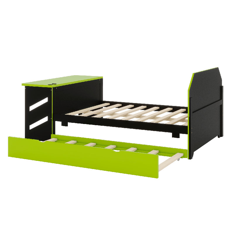 Lit de jour en bois avec couchette, Vert