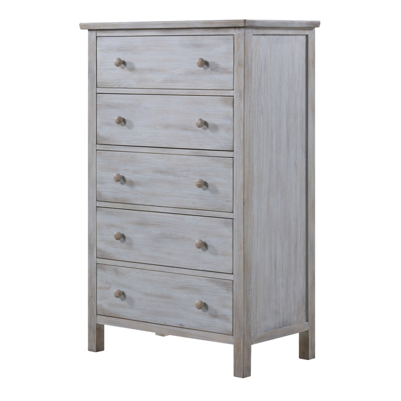 Commode 5 tiroirs Geneva - Finition blanc vieilli