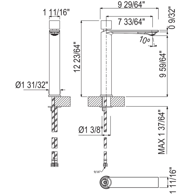 Eclissi 12" Modern Black and Chrome Single Hole Bathroom Faucet