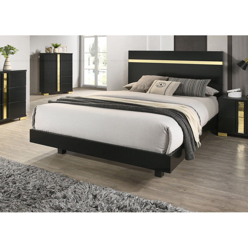 1pc Underbed LED Modern Bed, Black, Full