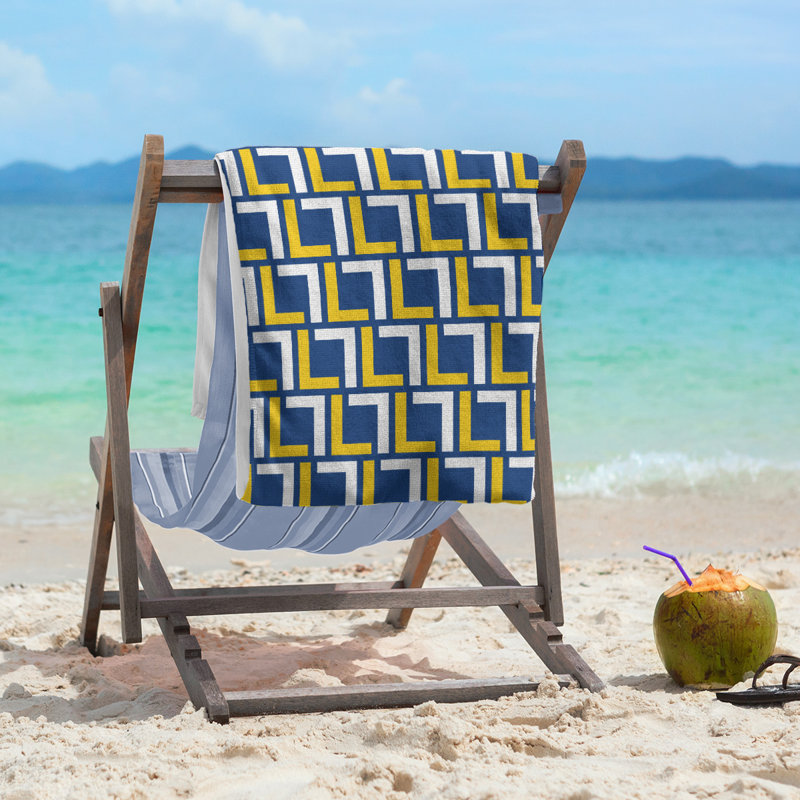 Serviette de plage en microfibre, Bleu royal / or / blanc