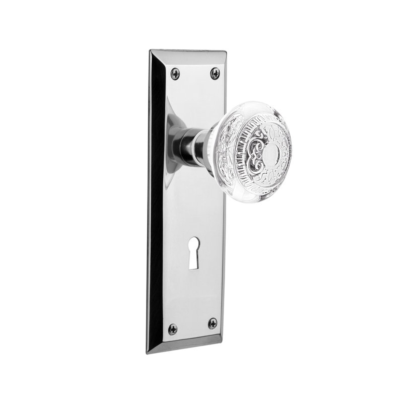 Egg & Dart Crystal Interior Mortise Door Knob, Bright Chrome