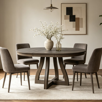 42.1-58.1" Extendable Round Dining Table For 4-6 People, Farmhouse Kitchen Table
