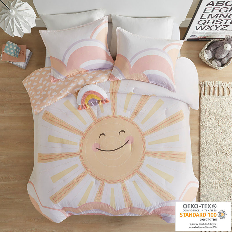 Dawn Sunshine Clouds Reversible Comforter Set, Twin Comforter + 1 Sham + 1 Throw Pillow