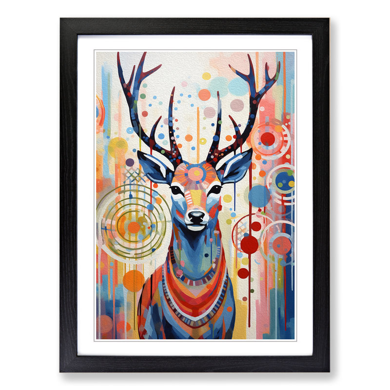Deer Constructivism No.2 - Single Picture Frame Print on Wood, 34" H x 25" W x 2" D, Black