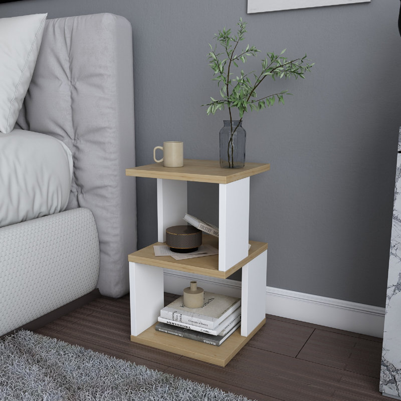 Table de chevet ergonomique Carter, Blanc / chêne