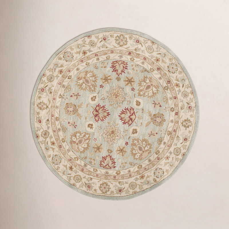 Antiquity Wool Oriental Area Rug in Gray Blue / Beige, Round 8'