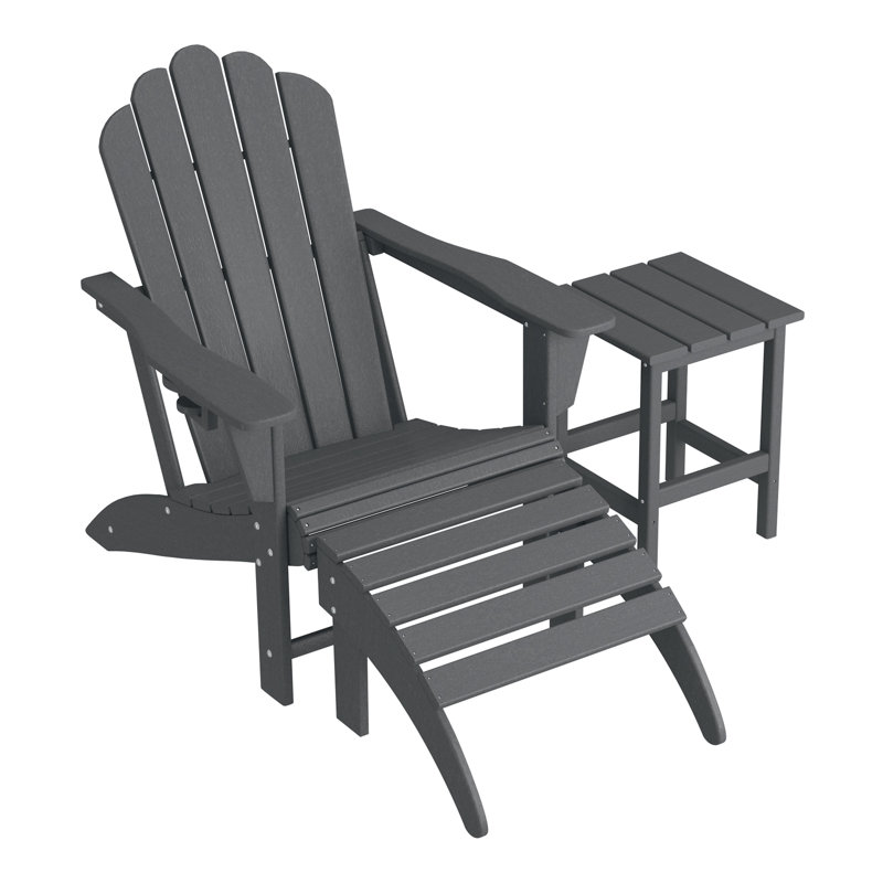 Chaise Adirondack d'extérieur en poly avec table d'appoint et repose-pieds, Gris