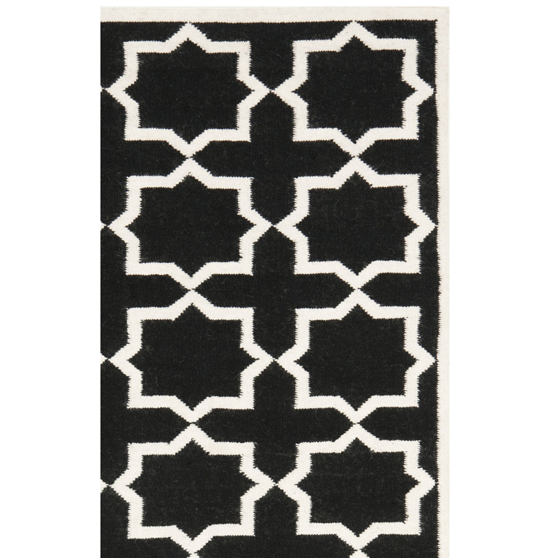 Rodgers Hand Woven Flat Weave Wool/Cotton Geometric Rug in White/Black, Runner 2'6" x 8'