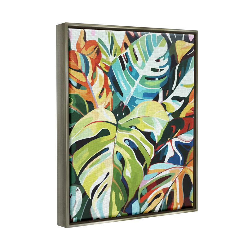 Palmes tropicales modernes par Ziwei Li, H 21 po x l 17 po x P 1,7 po, Cadre flottant gris lustré
