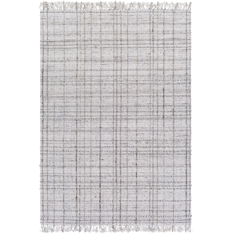 Tapis gris clair / ivoire fait à la main Mulliken, Rectangle 5 pi x 7 pi 6 po
