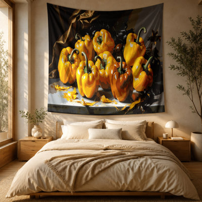 Tapisserie murale légumes et poivron jaune