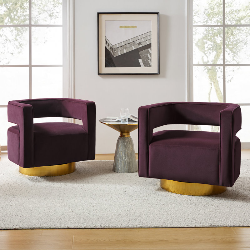 Alson 29.5'' Wide Velvet Swivel Barrel Chair, Purple Velvet
