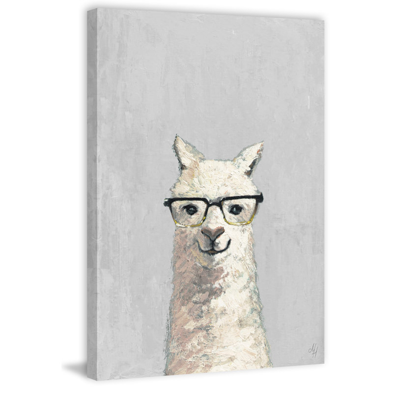 «Rosalba Llama with Glasses II», reproduction sur toile tendue, H 12 po x l 8 po x P 1,5 po, Gris / Blanc Cassé