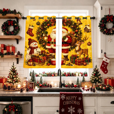 2Pcs Christmas Santa Claus Reindeer Snowman Pattern Blackout Curtains, Decorative Holiday Window Drapes for Living Room, Bedroom, Home Decor